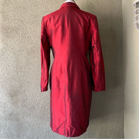 “INC” Deep Red Raw Silk Long Jacket size 12 - Picture 4 of 11